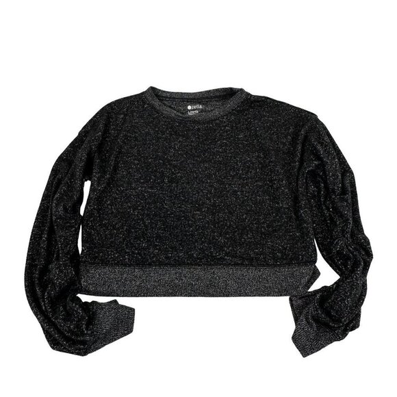 Zella Ruched Sleeve Pullover Charcoal Size Girls Large (10/12) Cropped - Picture 1 of 7